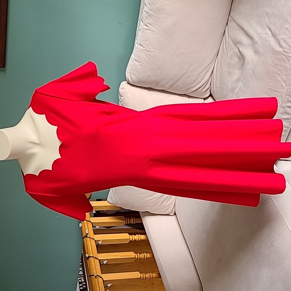 Smak Parlour Scallop Neck Red Fit And Flare Dress,  size XL